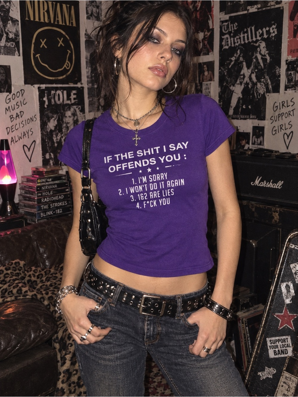 Purple Snarky Graphic Tee Fitted Casual Grunge Y2K